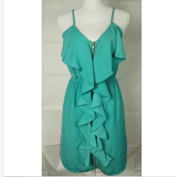 Pink Owl Dresses & Skirts - Pink Owl Dress Sz S Green Ruffle Zipper Micro